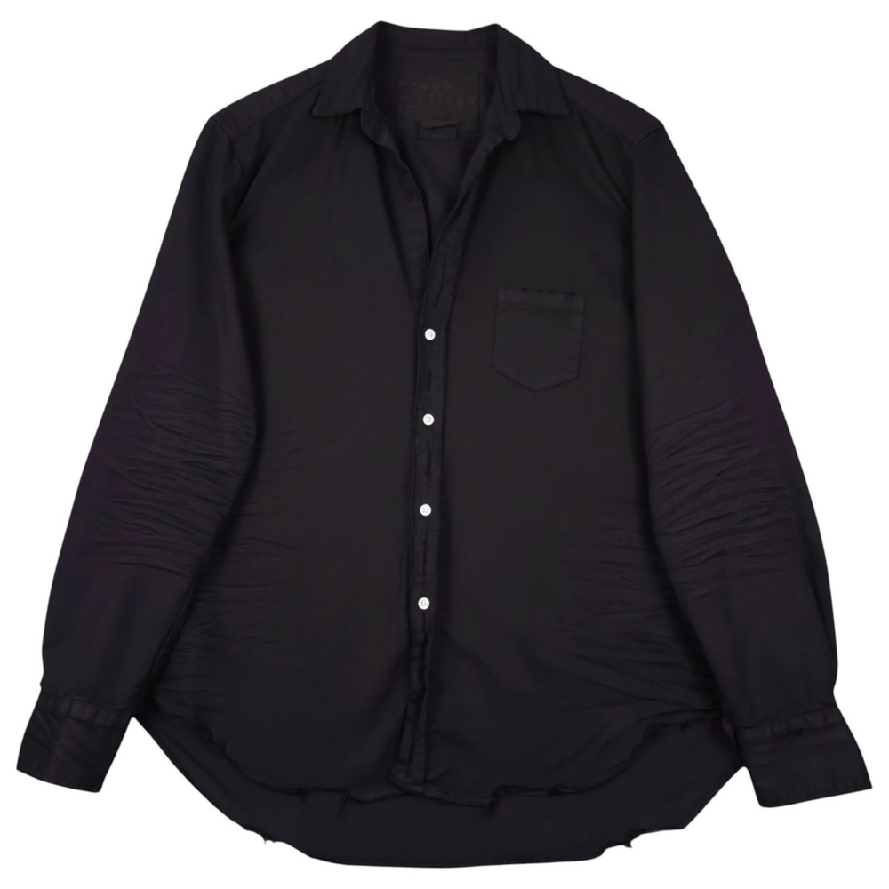 Frank & Eileen Eileen Shirt Womens Small Black Famous Denim Relaxed Frayed Hem